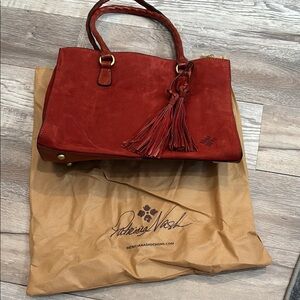 Patricia Nash Suede Red Leather Primrose Satchel with Tassel Detail W/ Dustbag